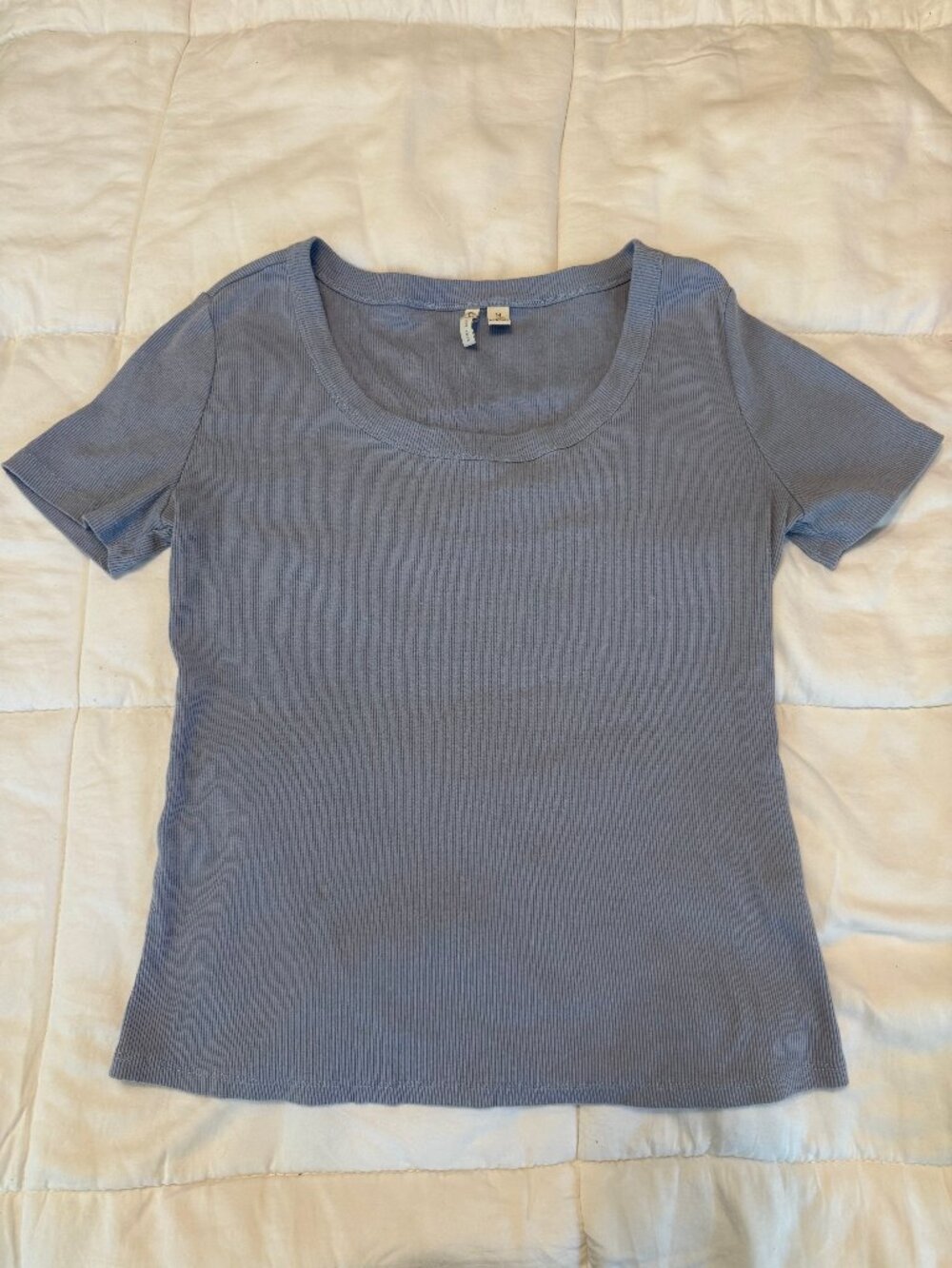 Cato Blue Ribbed Short-Sleeve Crew-Neck T-Shirt Size M